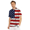 USA Flag Grunge Print Men's Golf Shirts-grizzshop