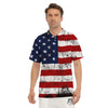 USA Flag Grunge Print Men's Golf Shirts-grizzshop