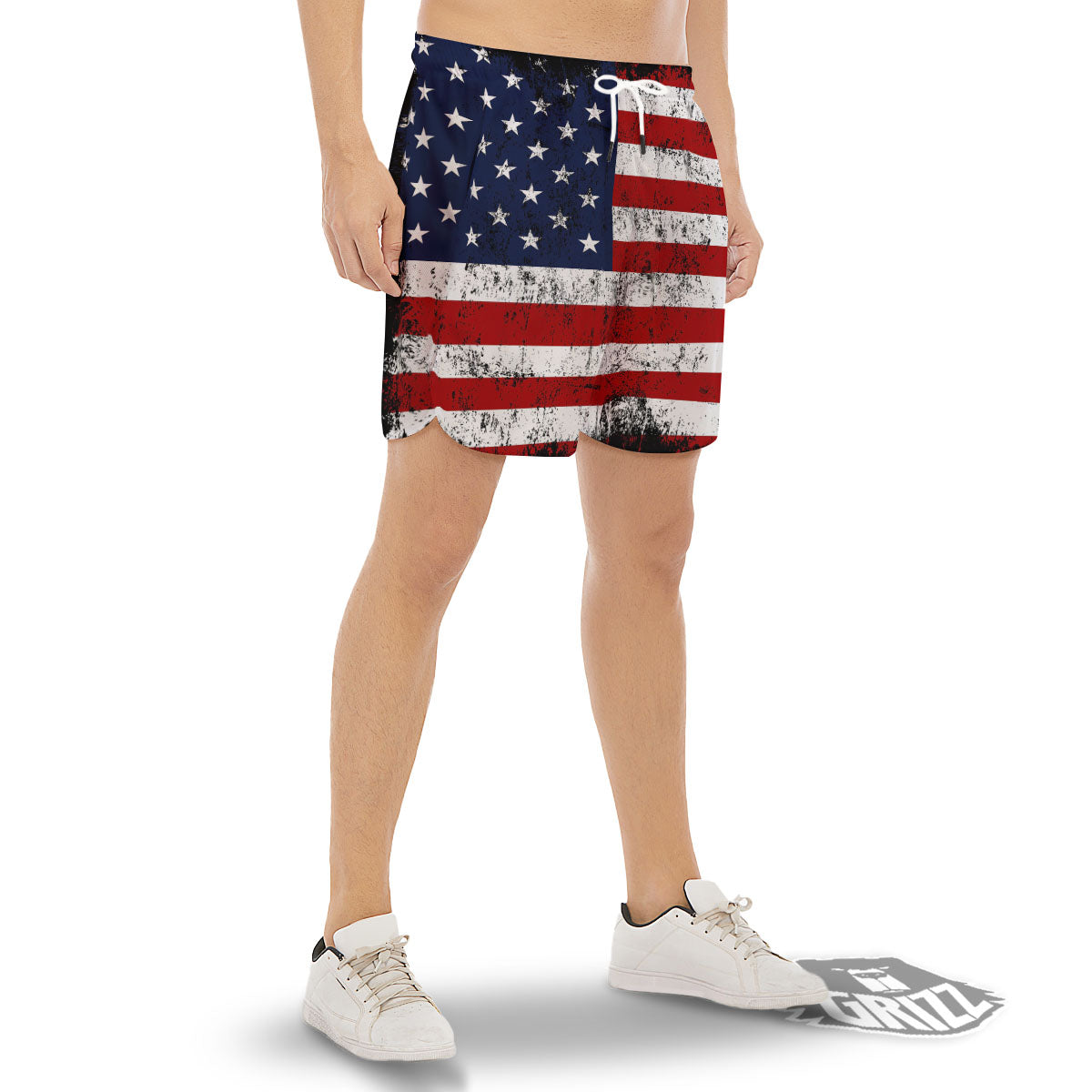 USA Flag Grunge Print Men's Gym Shorts-grizzshop