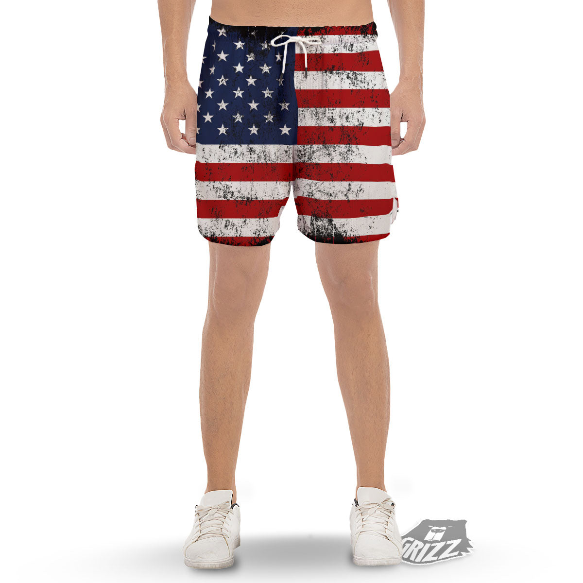 USA Flag Grunge Print Men's Gym Shorts-grizzshop