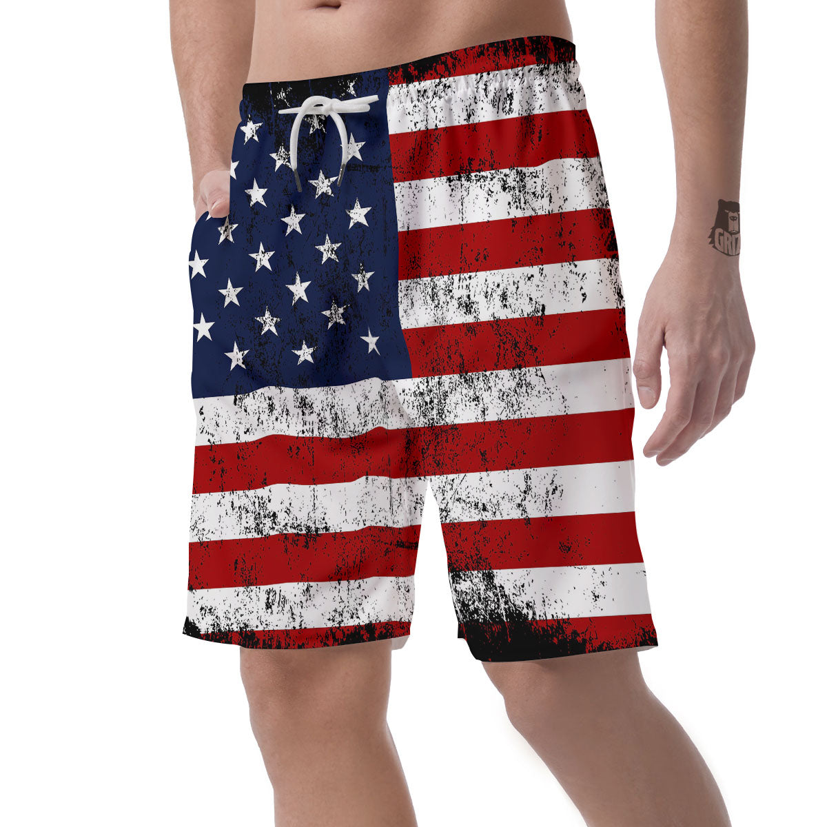 USA Flag Grunge Print Men's Shorts-grizzshop