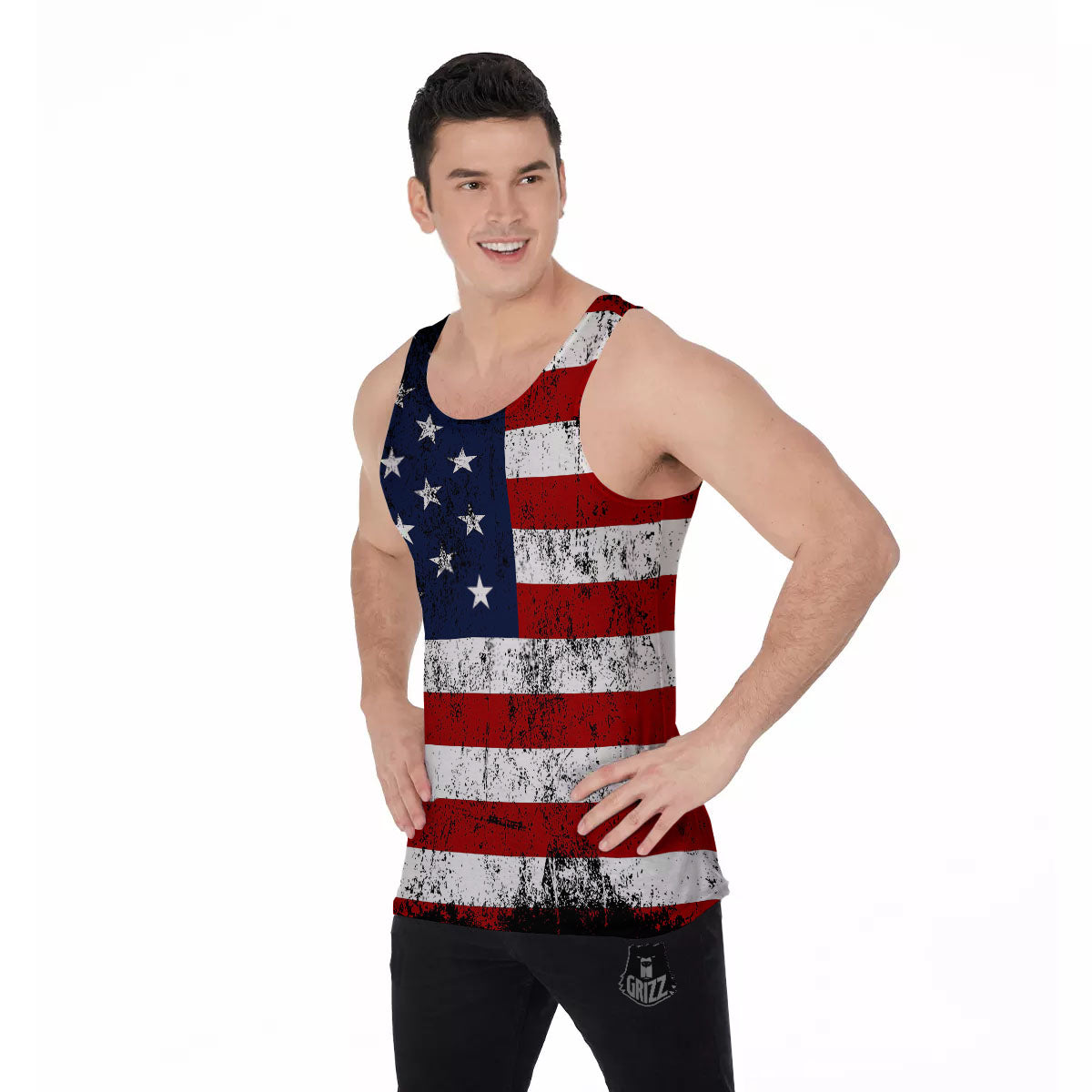 USA Flag Grunge Print Men's Tank Top-grizzshop