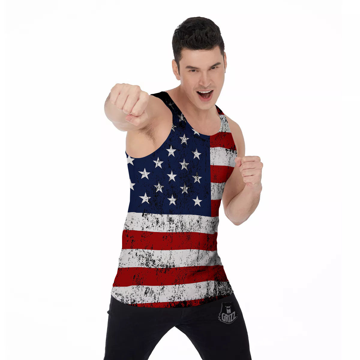 USA Flag Grunge Print Men's Tank Top-grizzshop