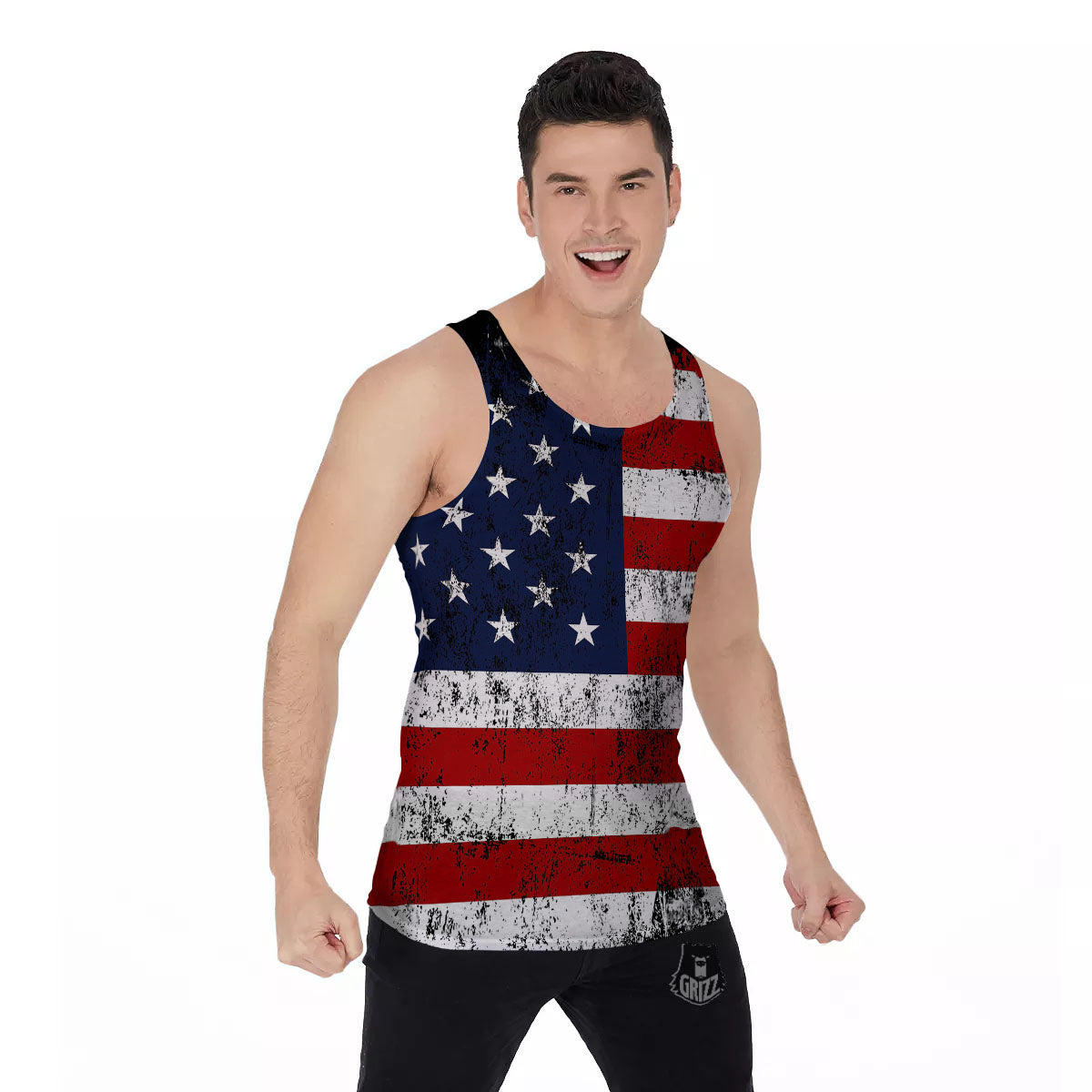 USA Flag Grunge Print Men's Tank Top-grizzshop