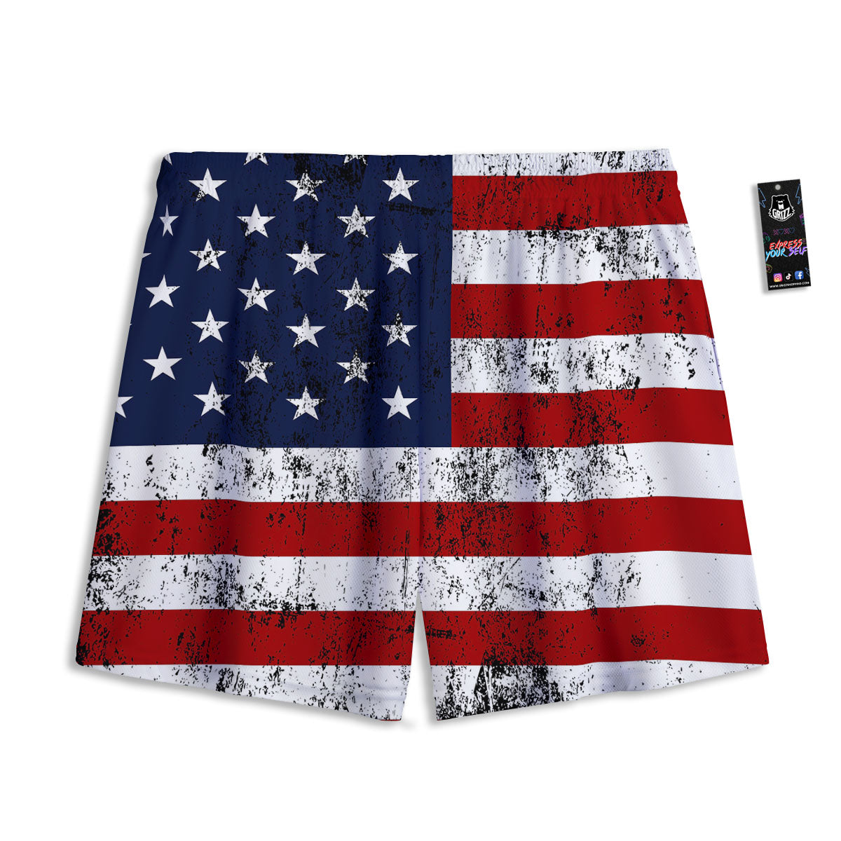 USA Flag Grunge Print Mesh Shorts