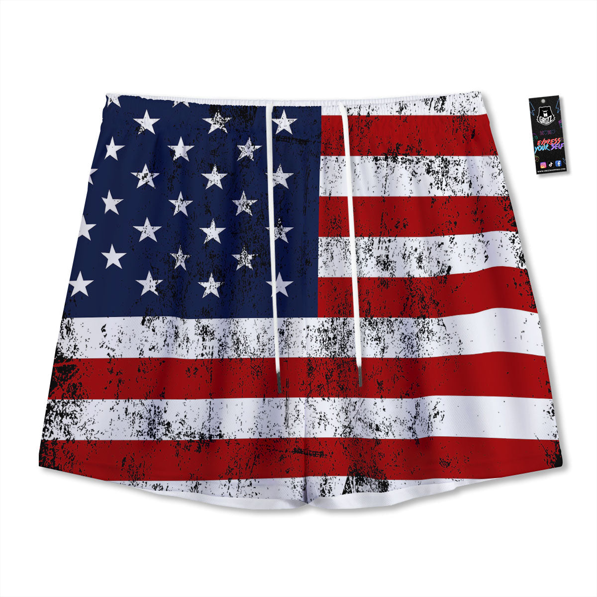 USA Flag Grunge Print Mesh Shorts