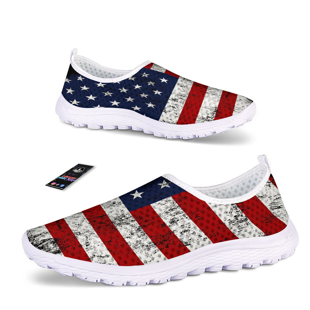 USA Flag Grunge Print Nurse Shoes-grizzshop