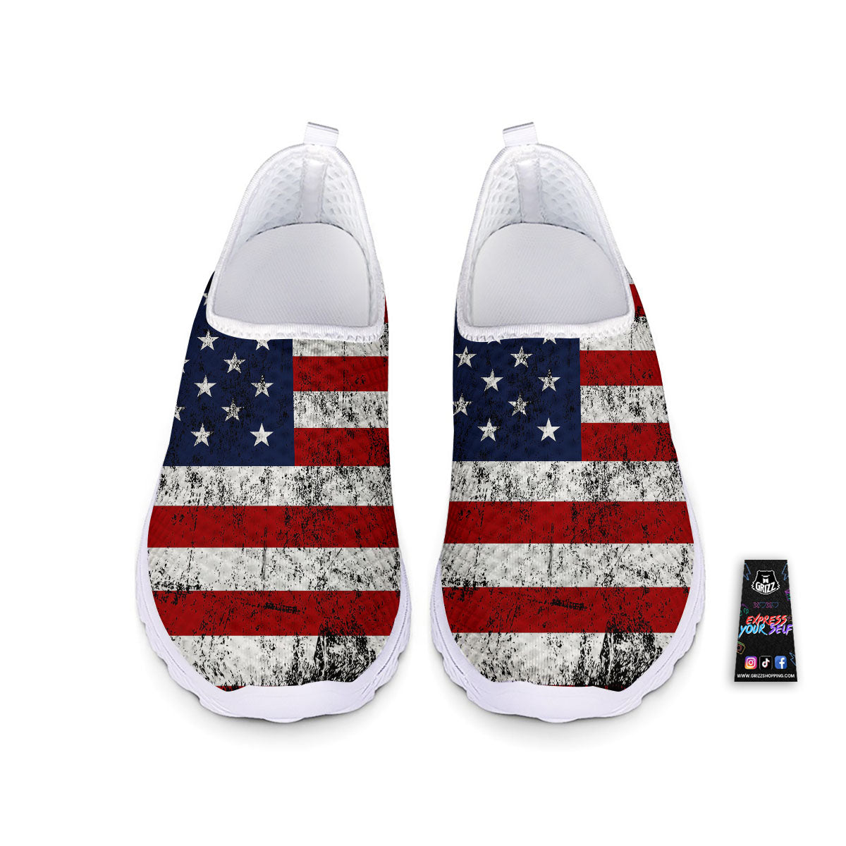 USA Flag Grunge Print Nurse Shoes-grizzshop