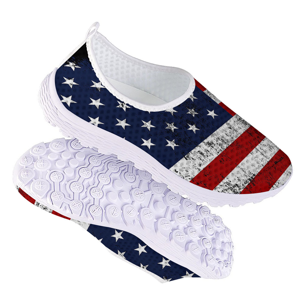 USA Flag Grunge Print Nurse Shoes-grizzshop