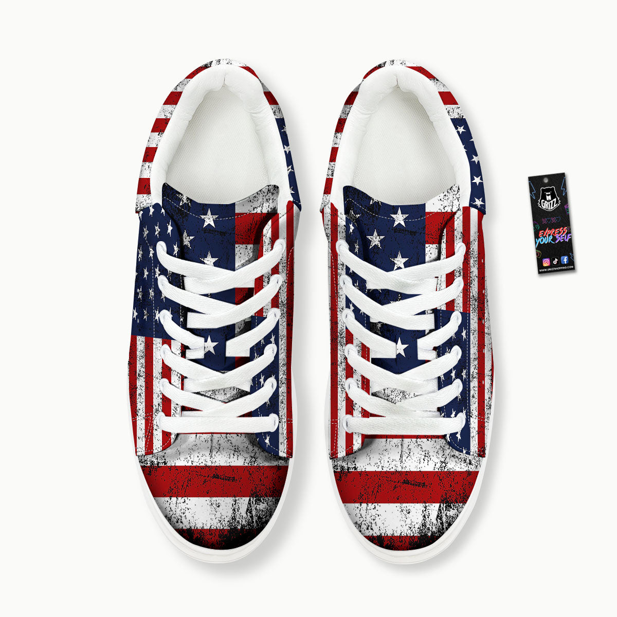 USA Flag Grunge Print Platform Shoes-grizzshop