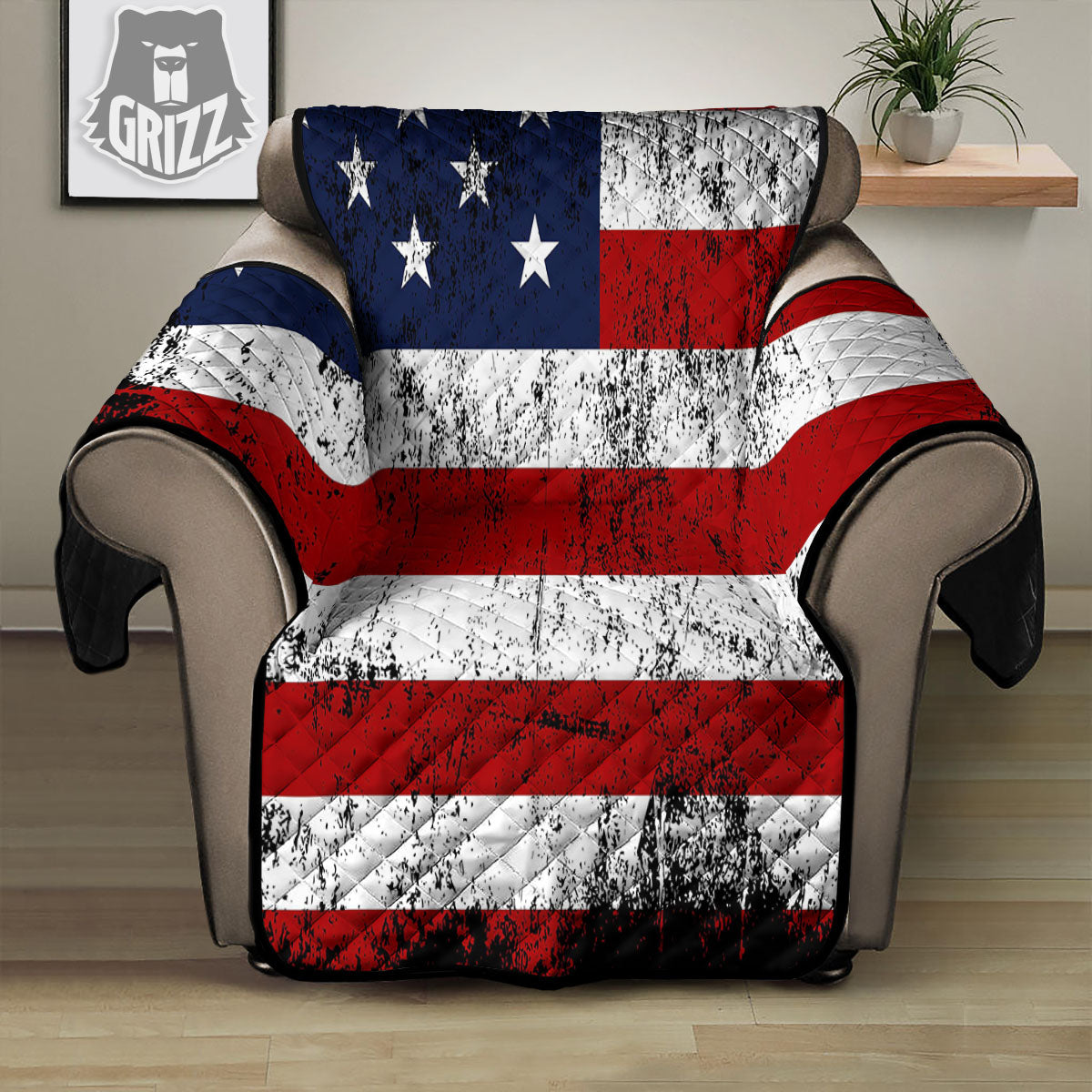 USA Flag Grunge Print Recliner Protector-grizzshop