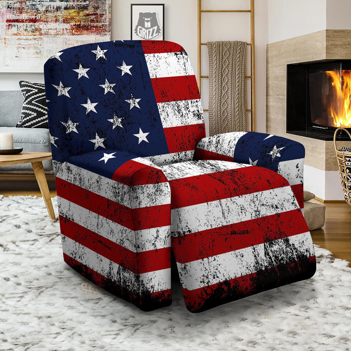 USA Flag Grunge Print Recliner Slipcover-grizzshop