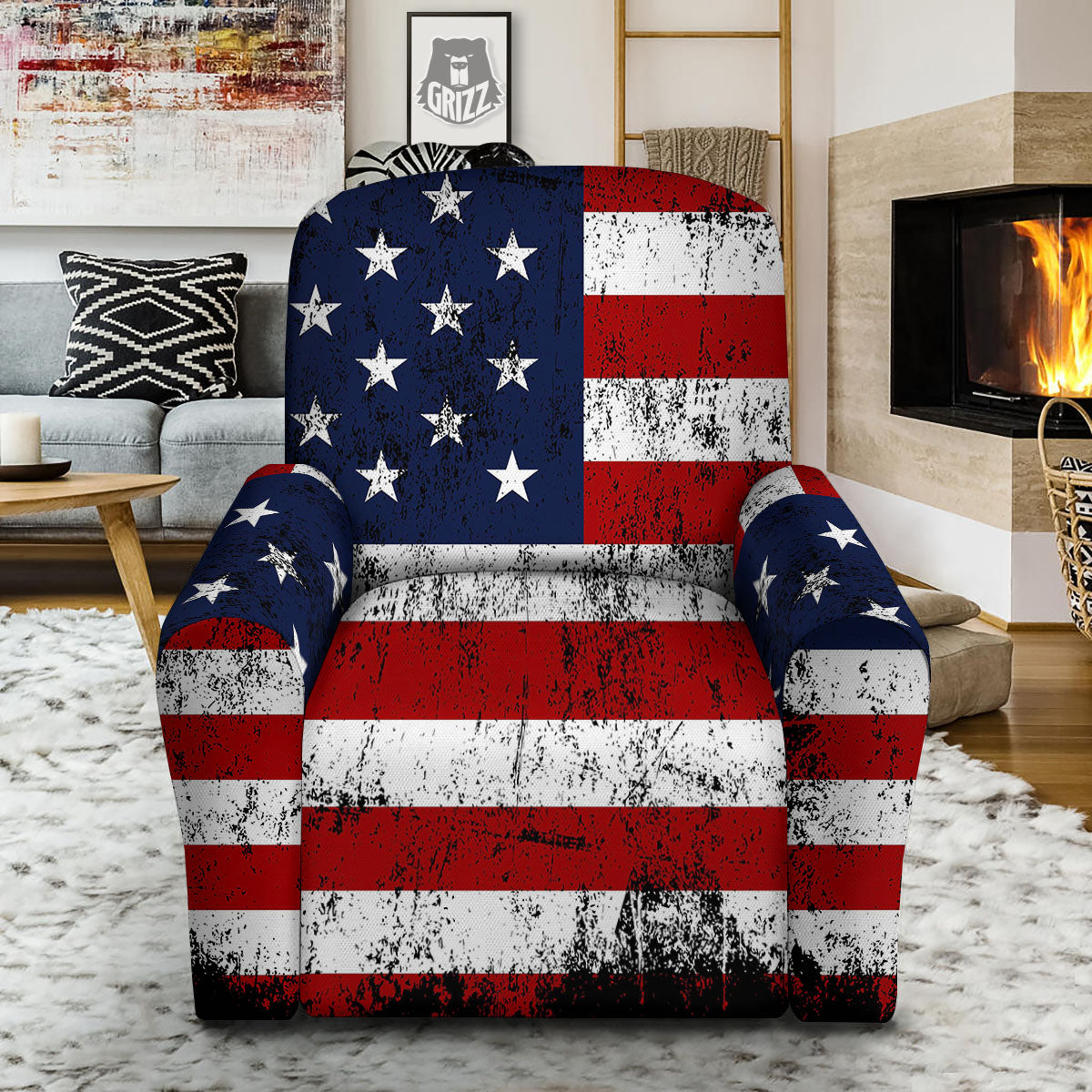 USA Flag Grunge Print Recliner Slipcover-grizzshop