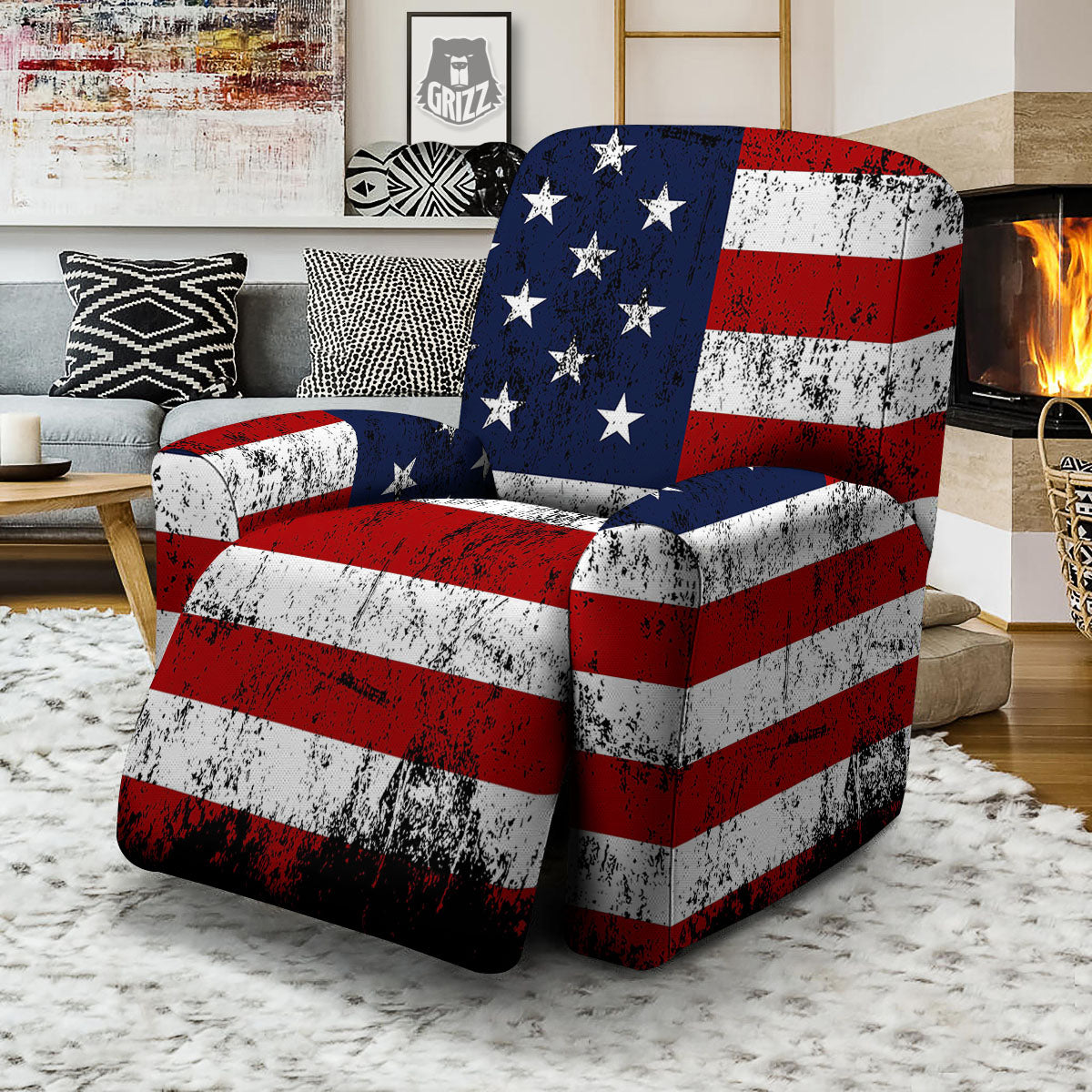 USA Flag Grunge Print Recliner Slipcover-grizzshop