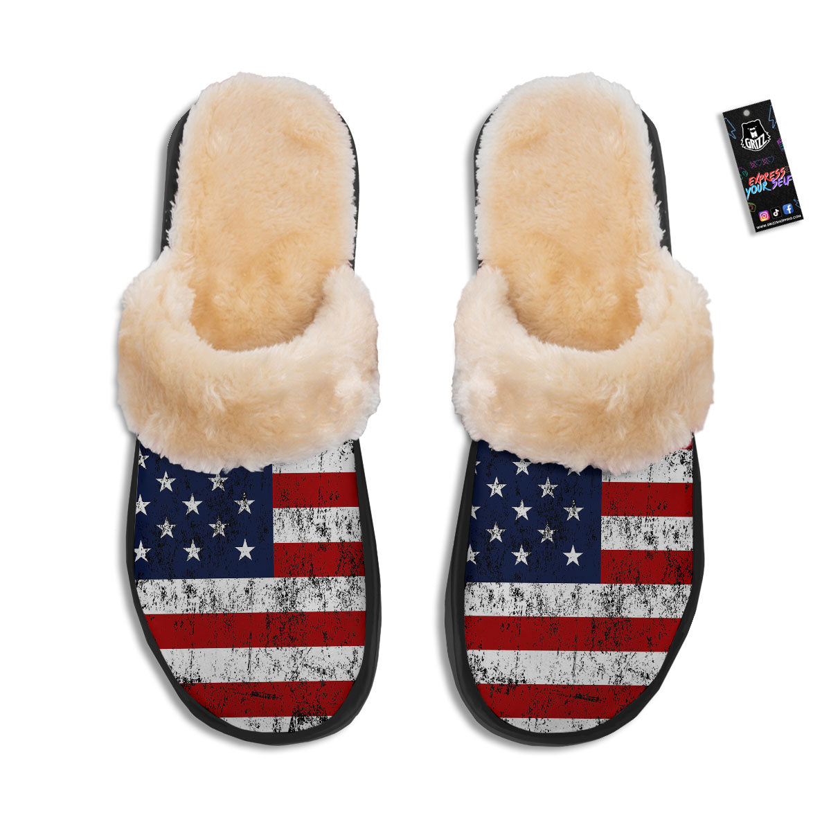 USA Flag Grunge Print Slippers-grizzshop