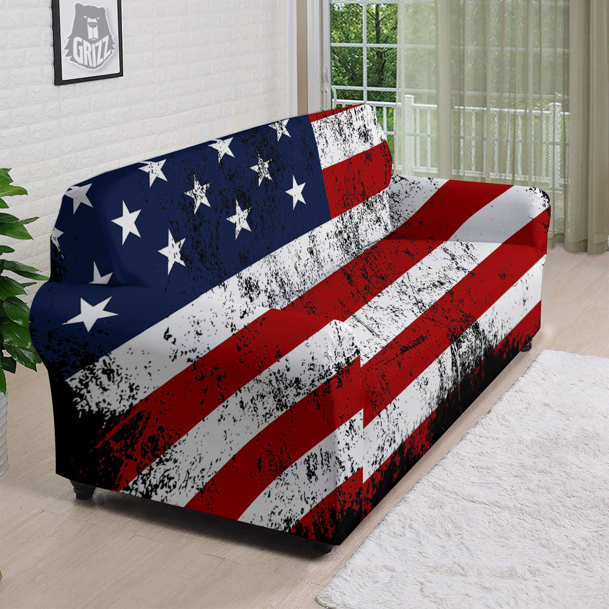 USA Flag Grunge Print Sofa Cover-grizzshop