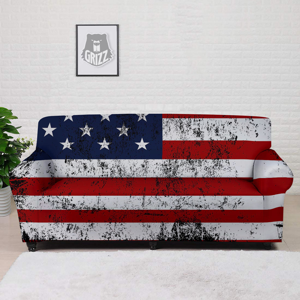 USA Flag Grunge Print Sofa Cover-grizzshop