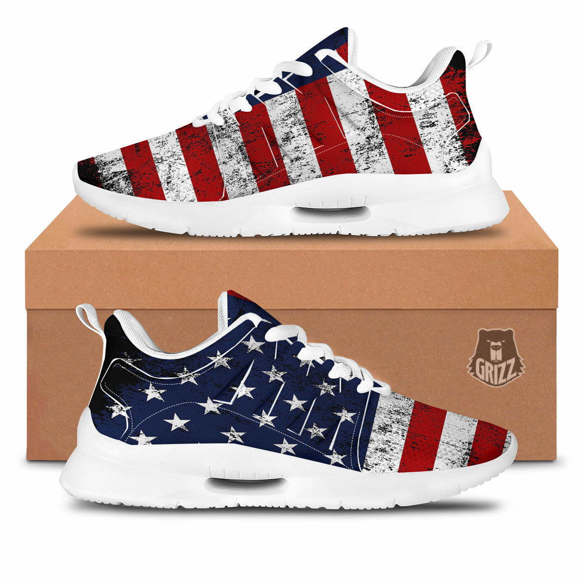 USA Flag Grunge Print Tennis Shoes-grizzshop