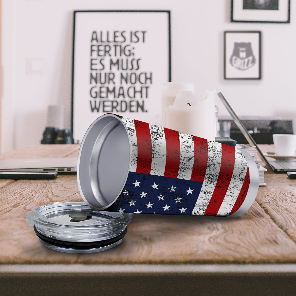 USA Flag Grunge Print Tumbler-grizzshop