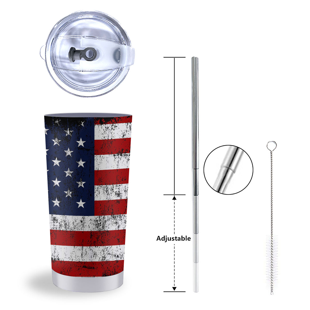 USA Flag Grunge Print Tumbler-grizzshop