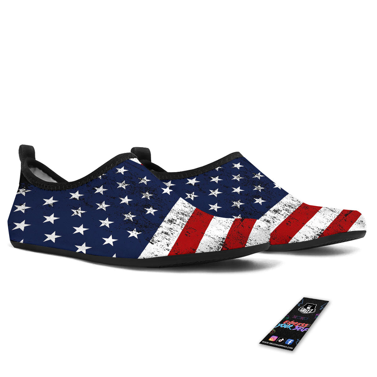 USA Flag Grunge Print Water Shoes-grizzshop