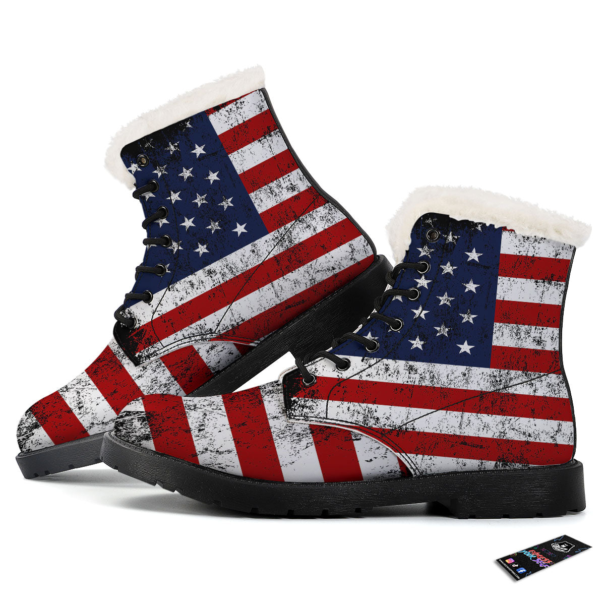 USA Flag Grunge Print Winter Boots-grizzshop