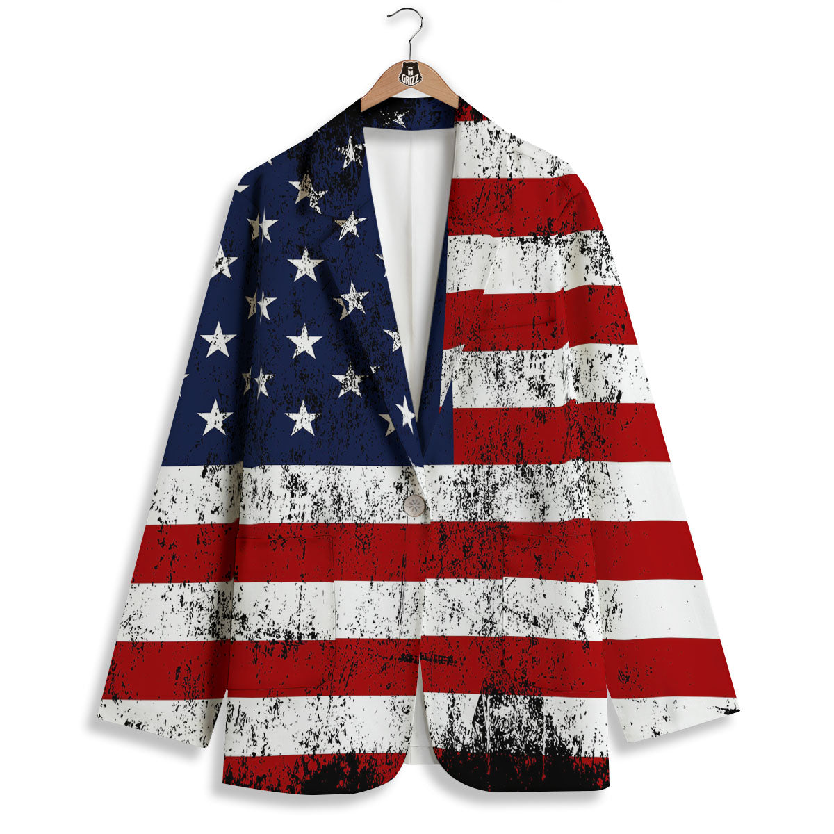 USA Flag Grunge Print Women's Blazer-grizzshop