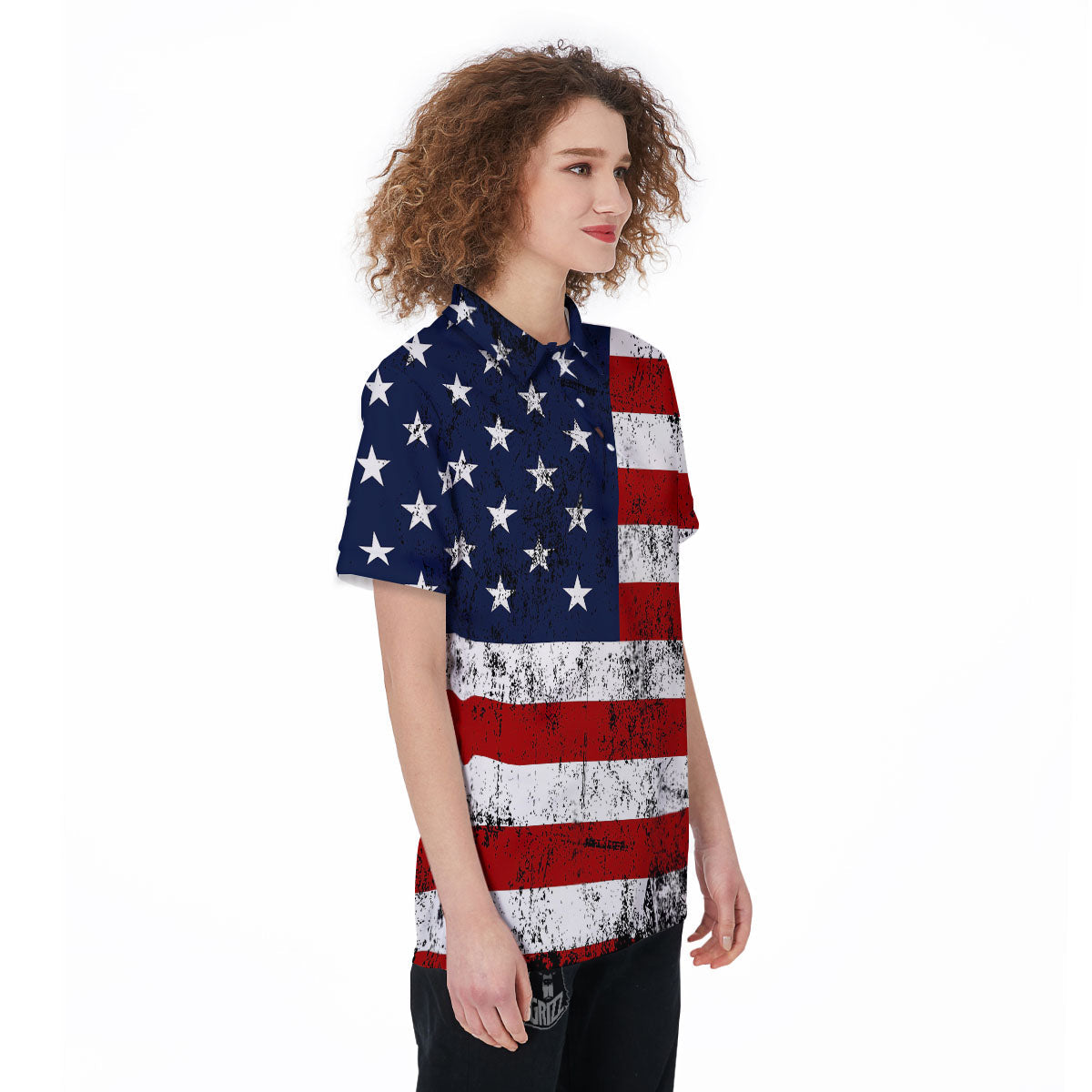 USA Flag Grunge Print Women's Golf Shirts-grizzshop