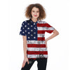 USA Flag Grunge Print Women's Golf Shirts-grizzshop