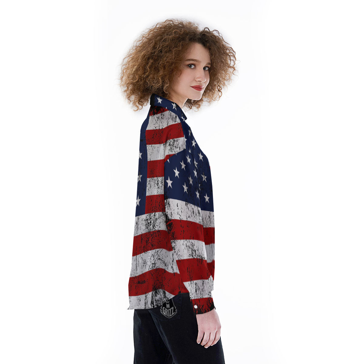 USA Flag Grunge Print Women's Long Sleeve Shirts-grizzshop