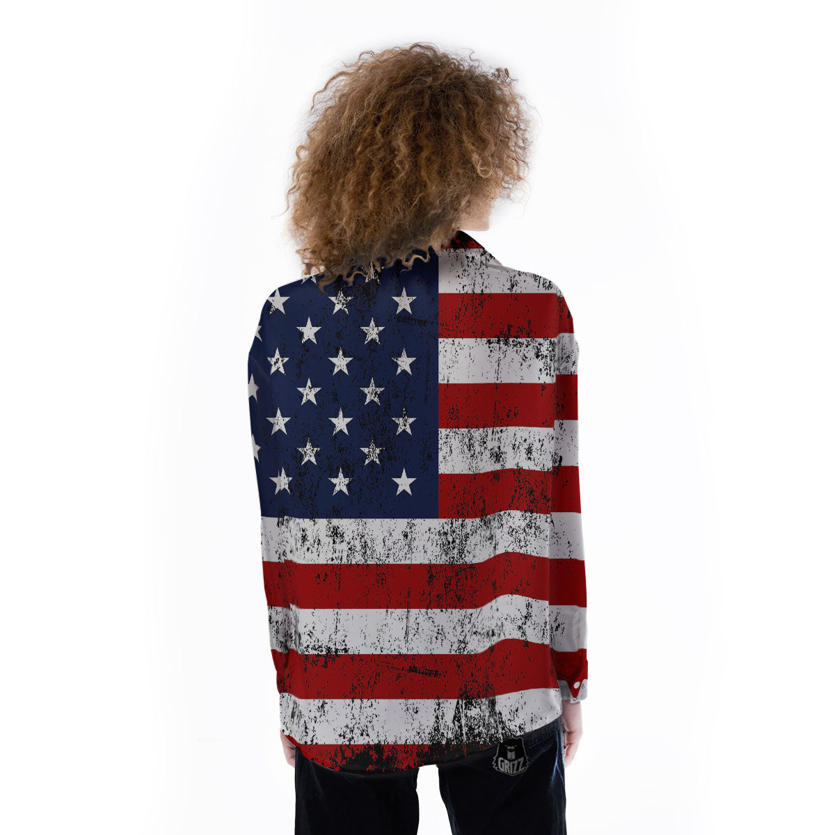 USA Flag Grunge Print Women's Long Sleeve Shirts-grizzshop