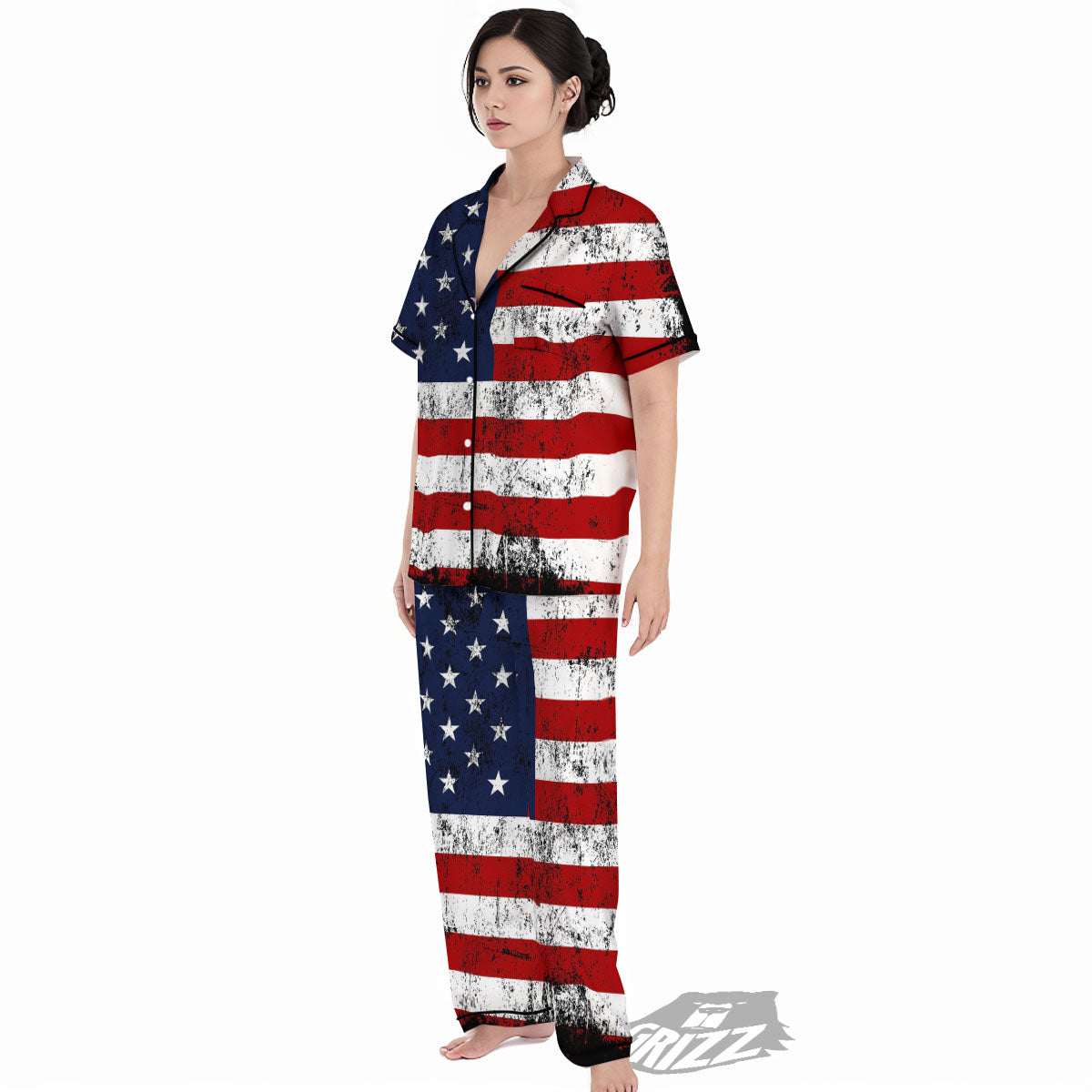 USA Flag Grunge Print Women's Pajamas Set-grizzshop