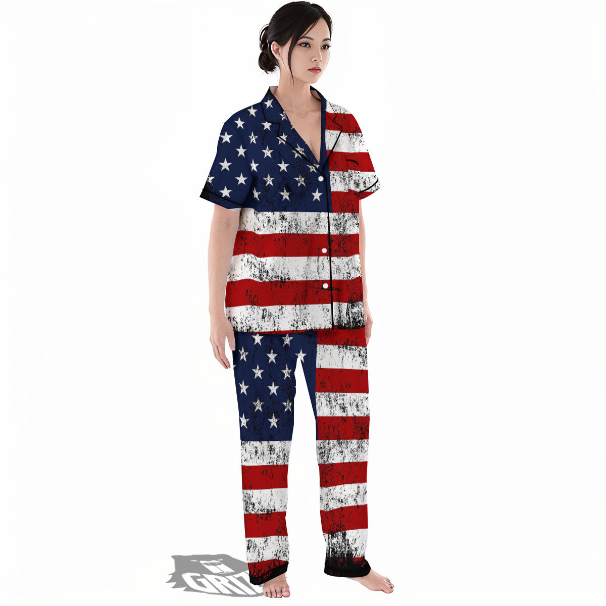 USA Flag Grunge Print Women's Pajamas Set-grizzshop