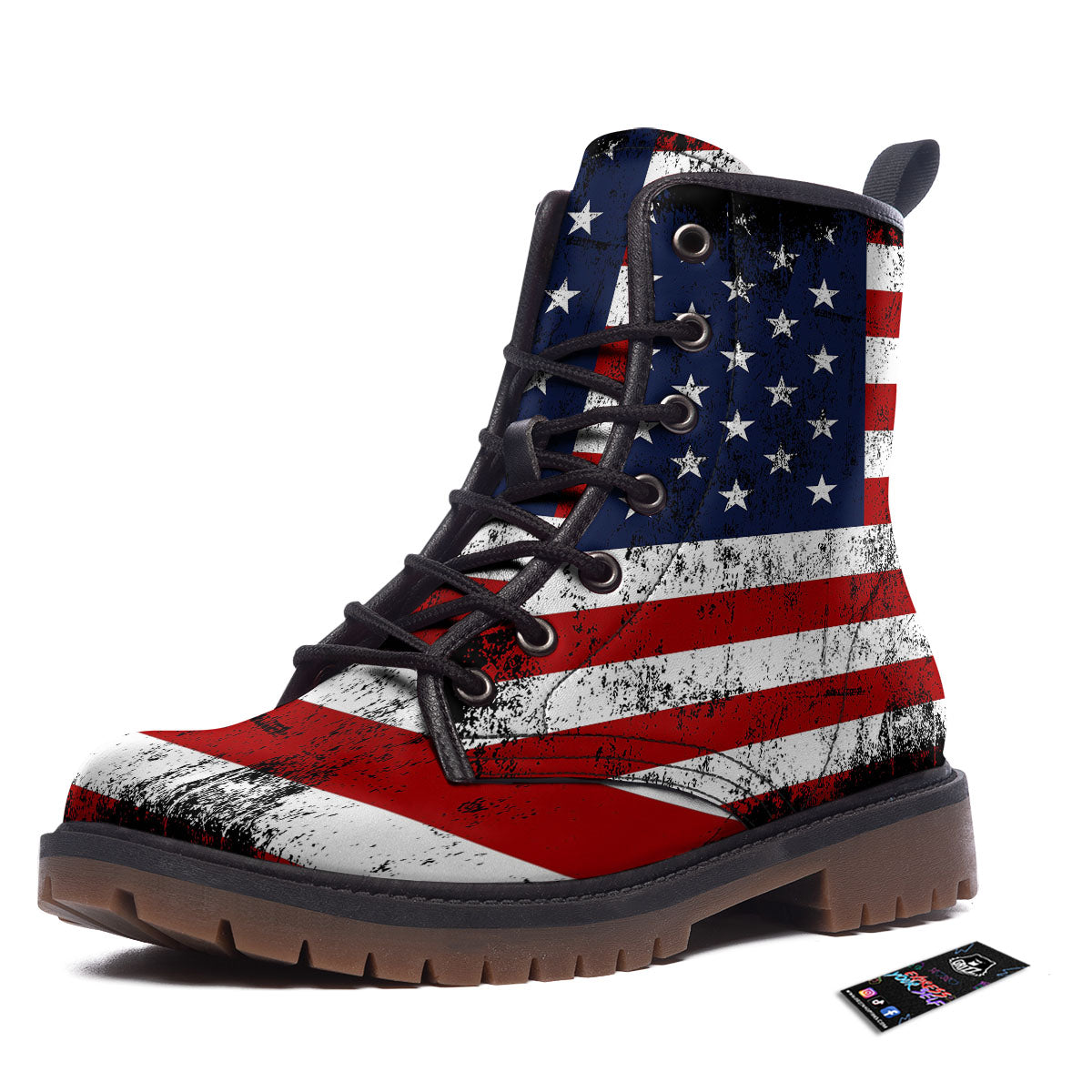 USA Flag Grunge Print Work Boots-grizzshop