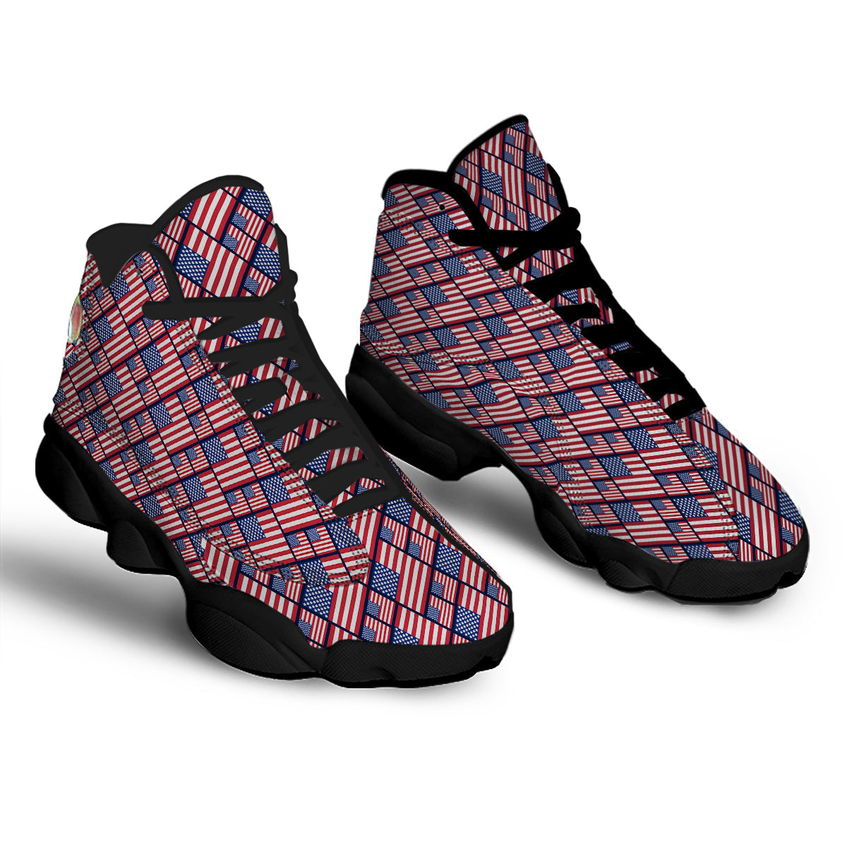 USA Flag Independence Day Print Pattern Black Basketball Shoes-grizzshop