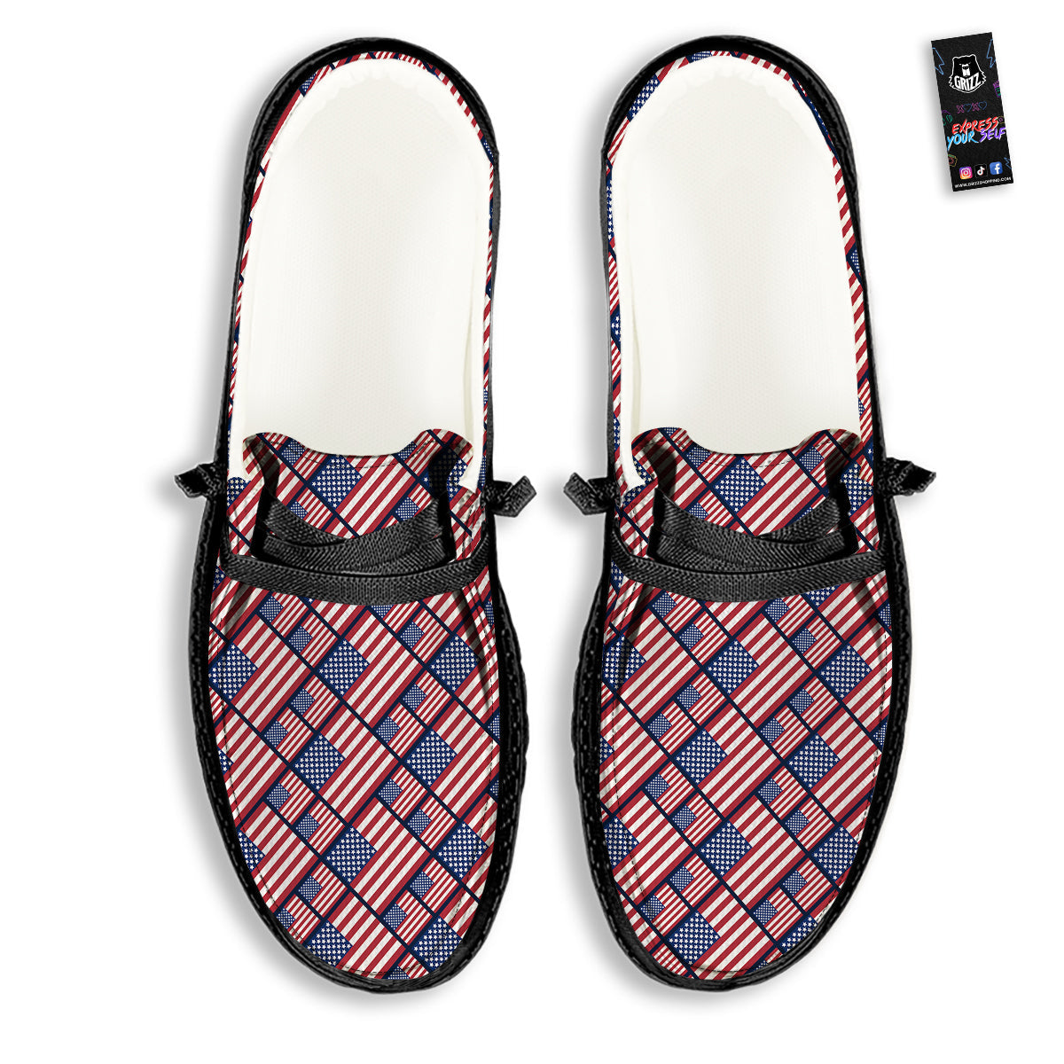 USA Flag Independence Day Print Pattern Black Loafers-grizzshop