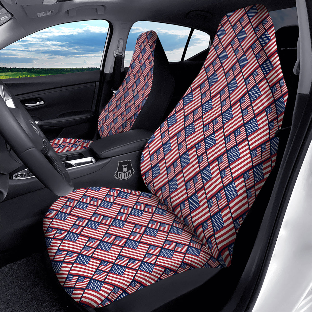 USA Flag Independence Day Print Pattern Car Seat Covers-grizzshop