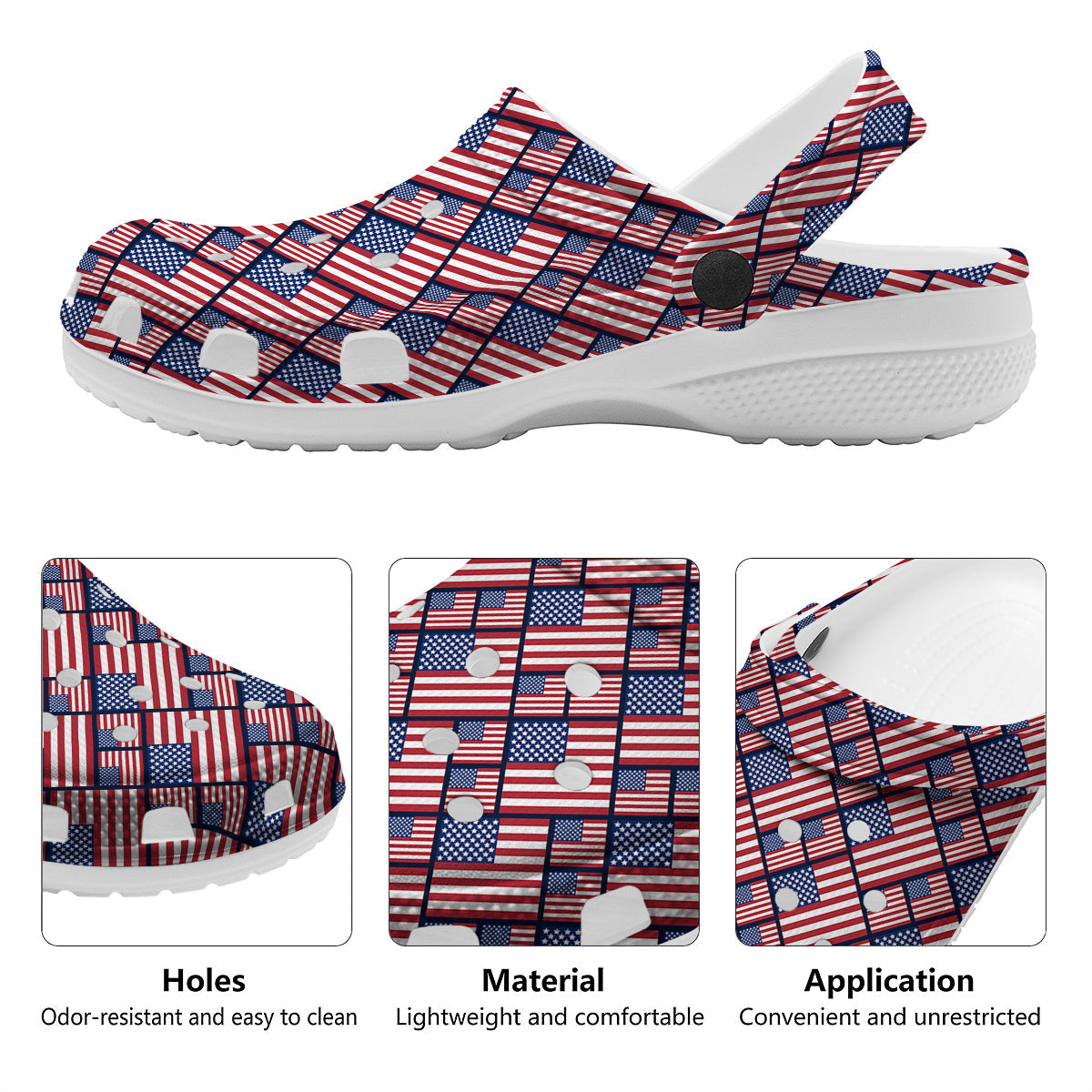 USA Flag Independence Day Print Pattern Clog-grizzshop