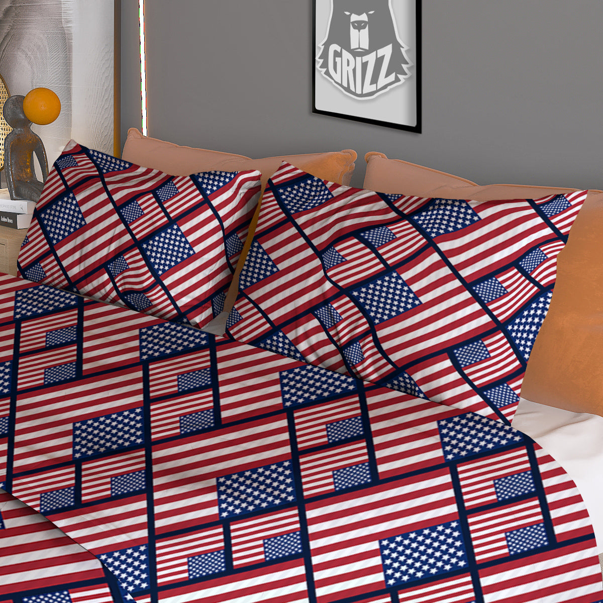 USA Flag Independence Day Print Pattern Duvet Cover Bedding Set