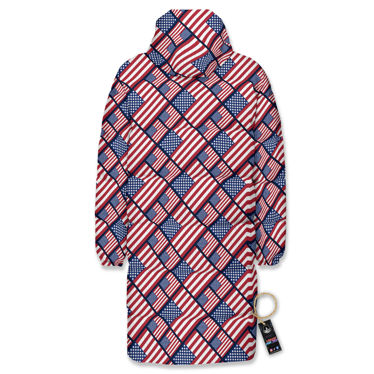USA Flag Independence Day Print Pattern Long Down Jacket-grizzshop
