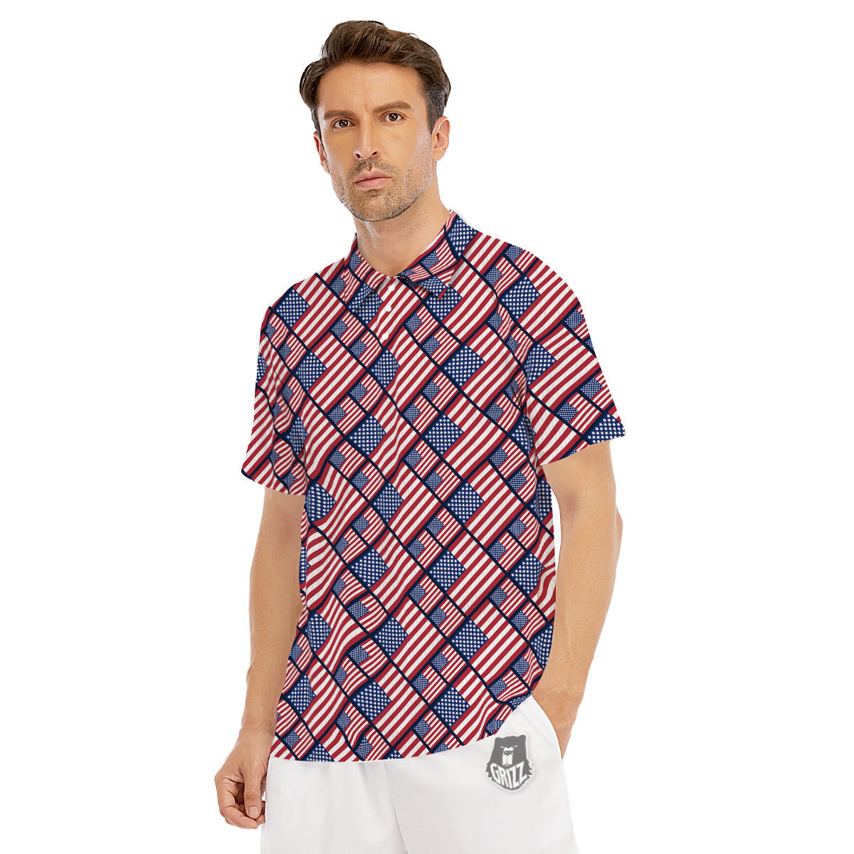 USA Flag Independence Day Print Pattern Men's Golf Shirts-grizzshop