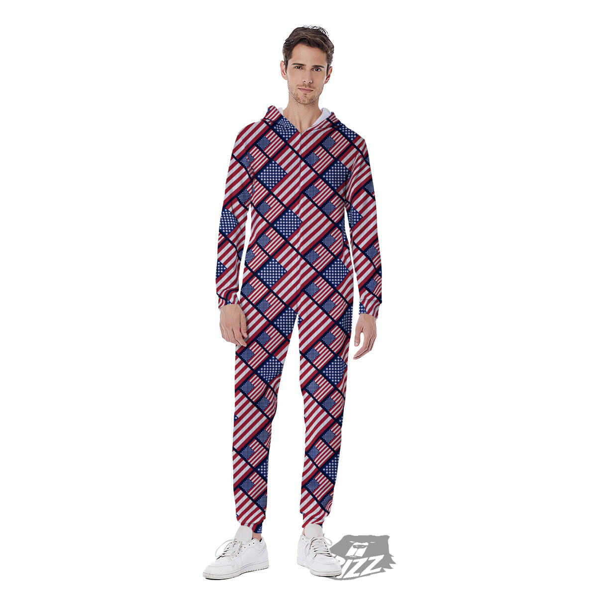 USA Flag Independence Day Print Pattern Men's Jumpsuit-grizzshop