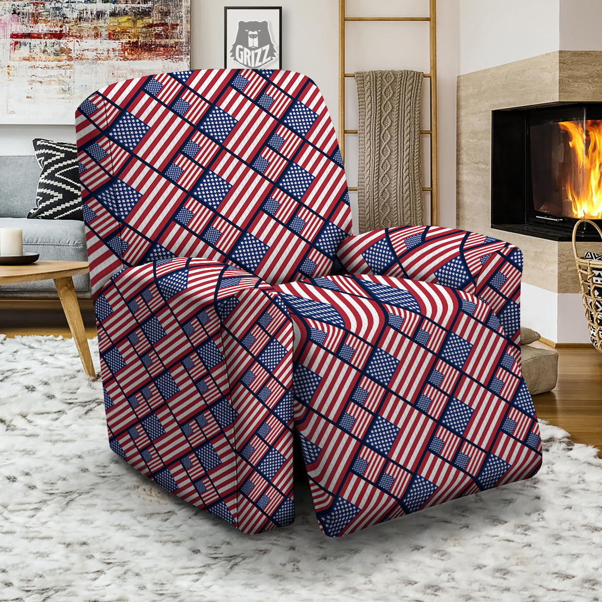 USA Flag Independence Day Print Pattern Recliner Slipcover-grizzshop