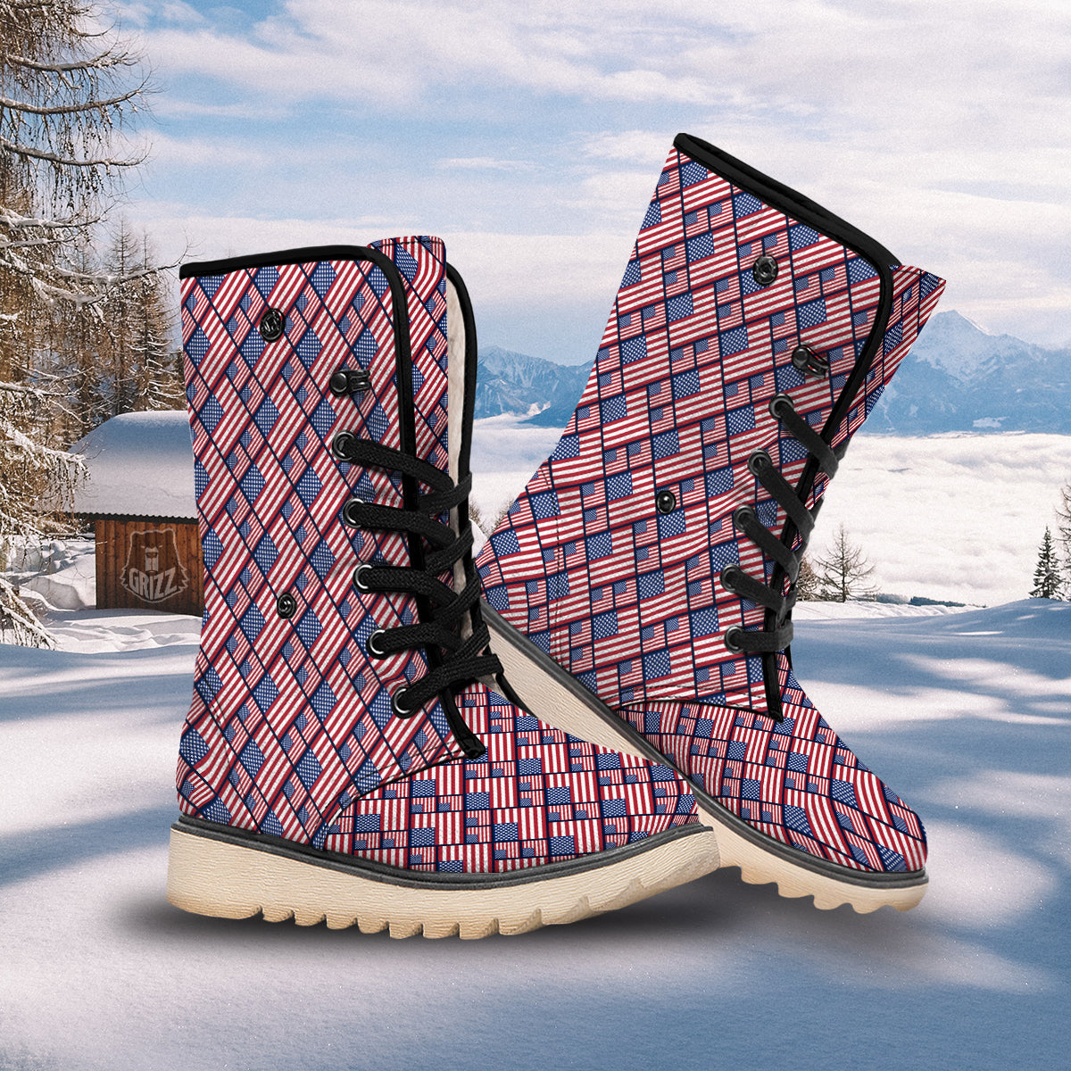 USA Flag Independence Day Print Pattern Snow Boots-grizzshop