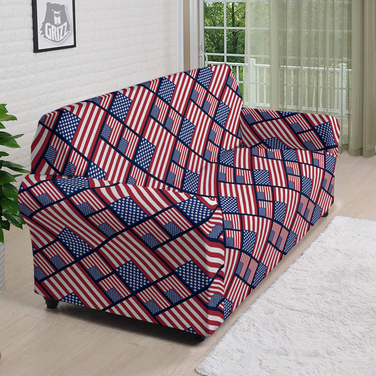 USA Flag Independence Day Print Pattern Sofa Cover-grizzshop