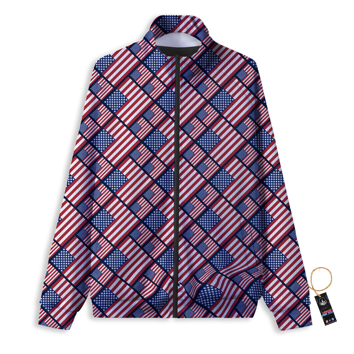 USA Flag Independence Day Print Pattern Track Jacket-grizzshop