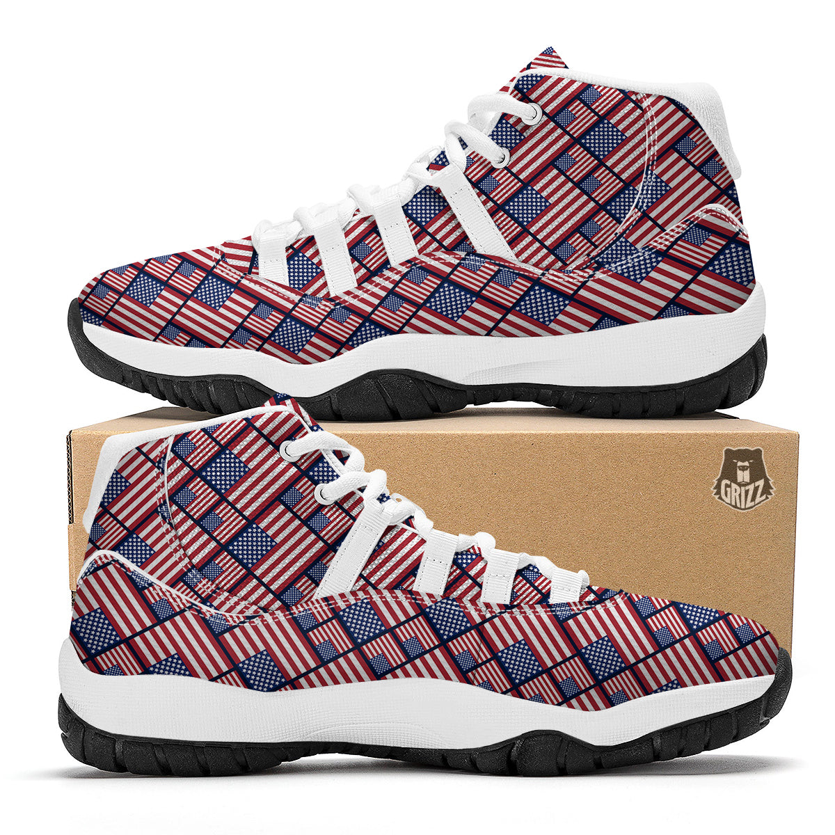 USA Flag Independence Day Print Pattern White Bball Shoes-grizzshop