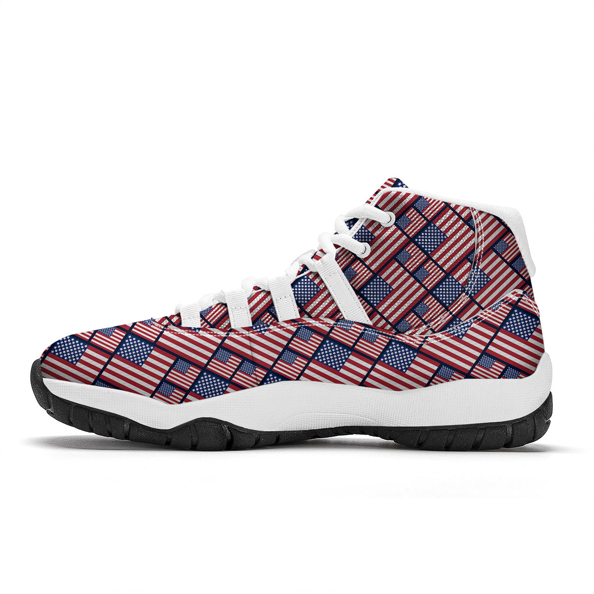 USA Flag Independence Day Print Pattern White Bball Shoes-grizzshop