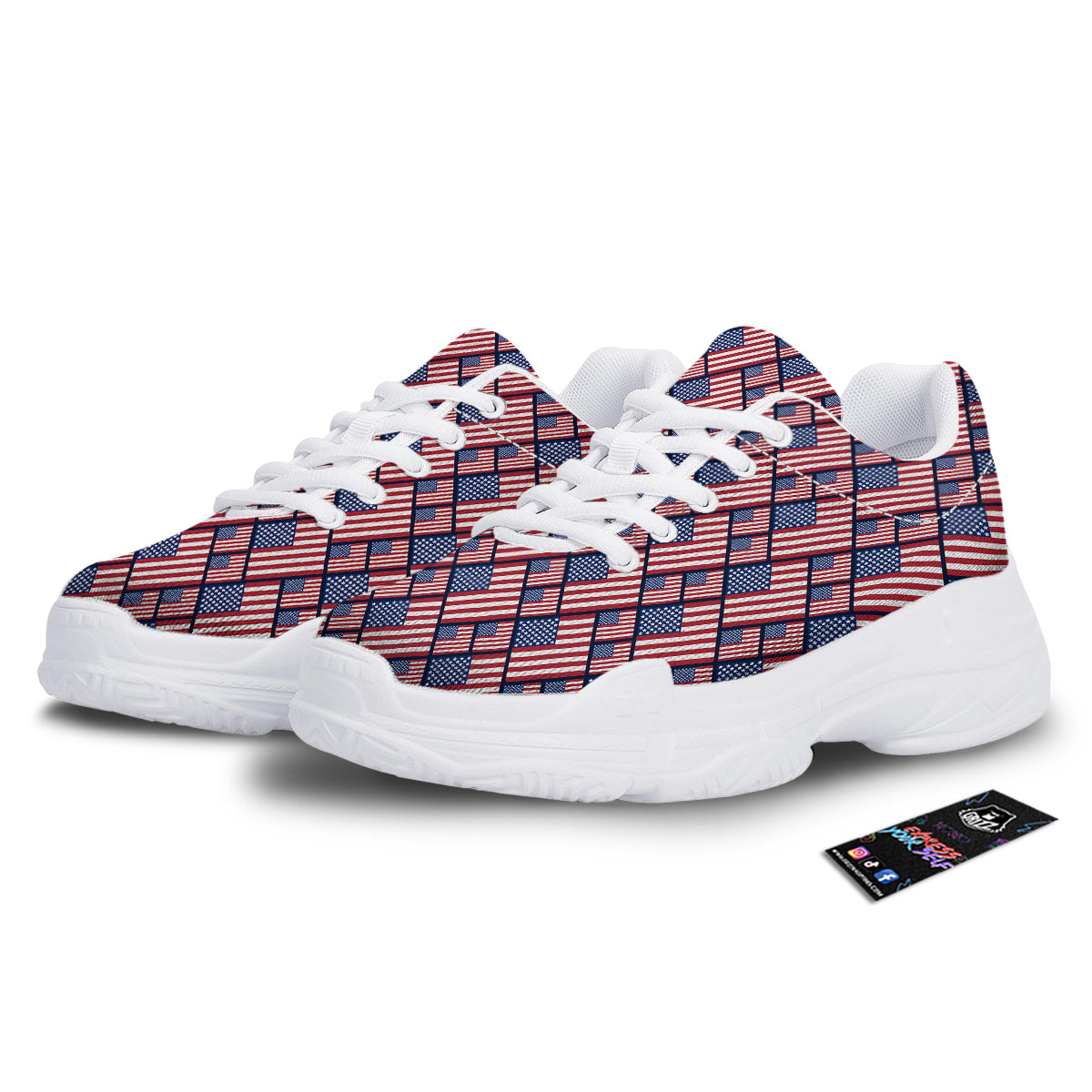 USA Flag Independence Day Print Pattern White Chunky Shoes-grizzshop