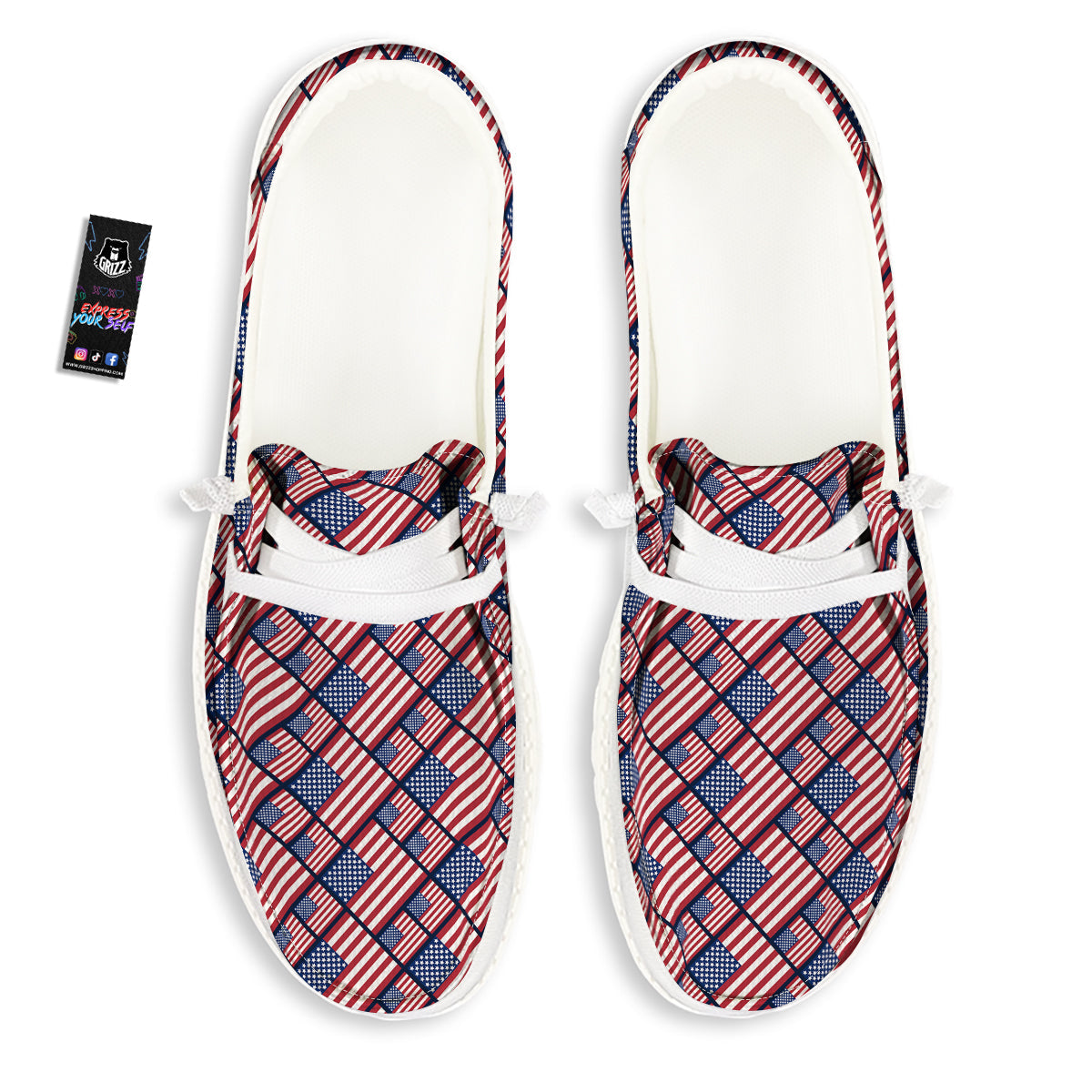 USA Flag Independence Day Print Pattern White Loafers-grizzshop